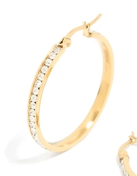 Waterproof Gold Plated Stainless Steel Diamante Hoop Earrings 35 MM