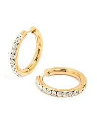Waterproof Gold Plated Stainless Steel Diamante Hinged Half Hoop Earrings