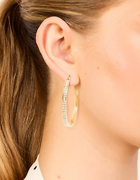 Waterproof Gold Plated Stainless Steel Diamante Hoop Earrings 45 MM