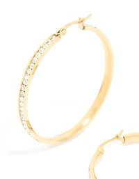 Waterproof Gold Plated Stainless Steel Diamante Hoop Earrings 45 MM