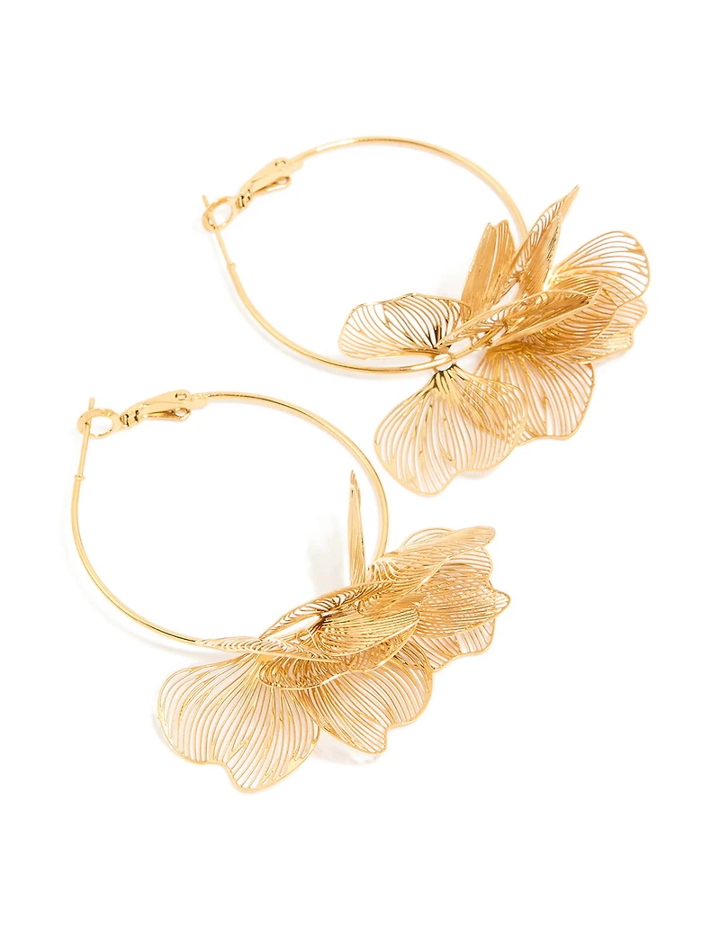 Boucles d’oreilles en cerceau en forme de fleurs gravées en acier inoxydable étanches