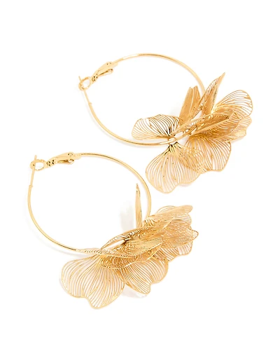 Boucles d’oreilles en cerceau en forme de fleurs gravées en acier inoxydable étanches