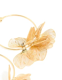 Boucles d’oreilles en cerceau en forme de fleurs gravées en acier inoxydable étanches