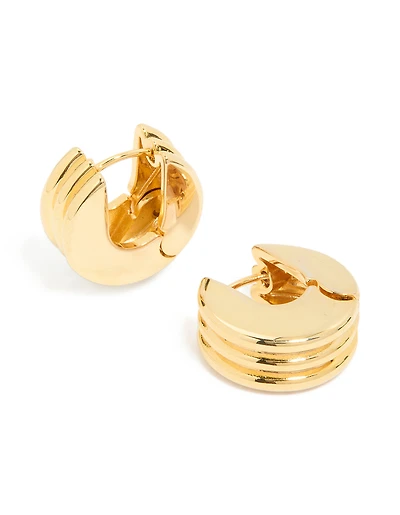 Waterproof Gold Plated Stainless Steel Ribbed Circle Hinged Earrings