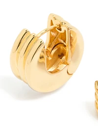 Waterproof Gold Plated Stainless Steel Ribbed Circle Hinged Earrings