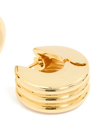 Waterproof Gold Plated Stainless Steel Ribbed Circle Hinged Earrings