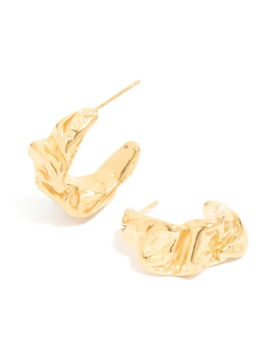 Waterproof Gold Plated Stainless Steel Crater Hoop Earrings