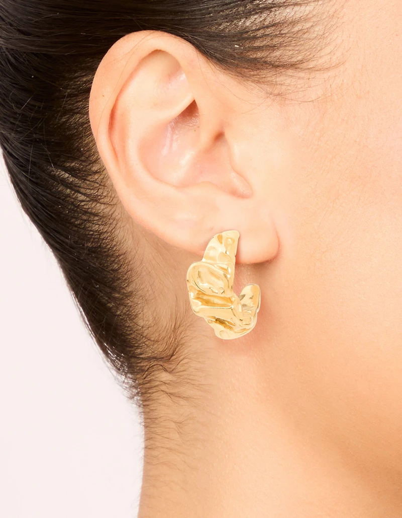 Waterproof Gold Plated Stainless Steel Crater Hoop Earrings