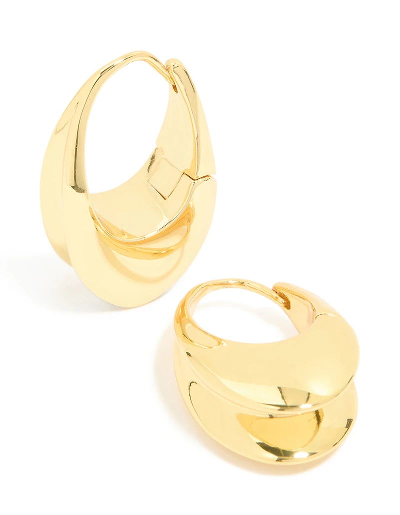 Waterproof Gold Plated Stainless Steel Oval Concave Hoop Earrings