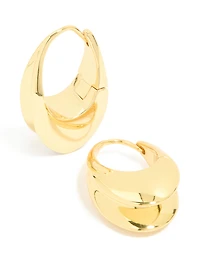 Waterproof Gold Plated Stainless Steel Oval Concave Hoop Earrings