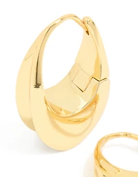 Waterproof Gold Plated Stainless Steel Oval Concave Hoop Earrings