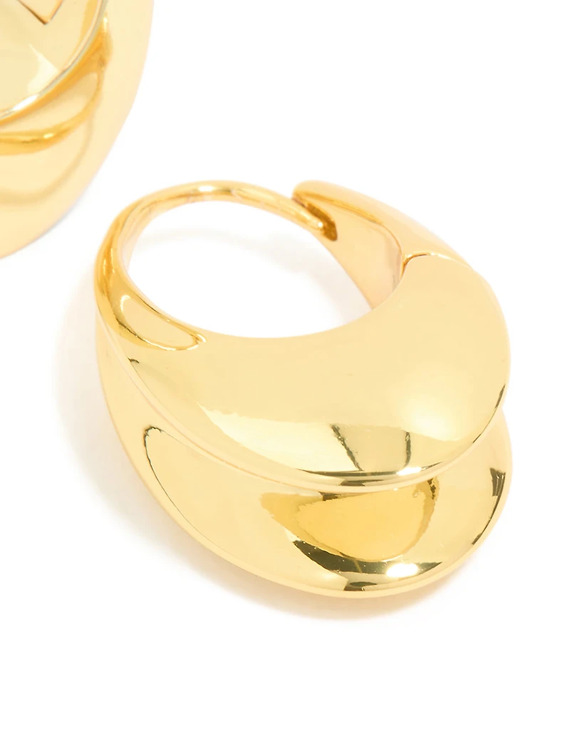 Waterproof Gold Plated Stainless Steel Oval Concave Hoop Earrings
