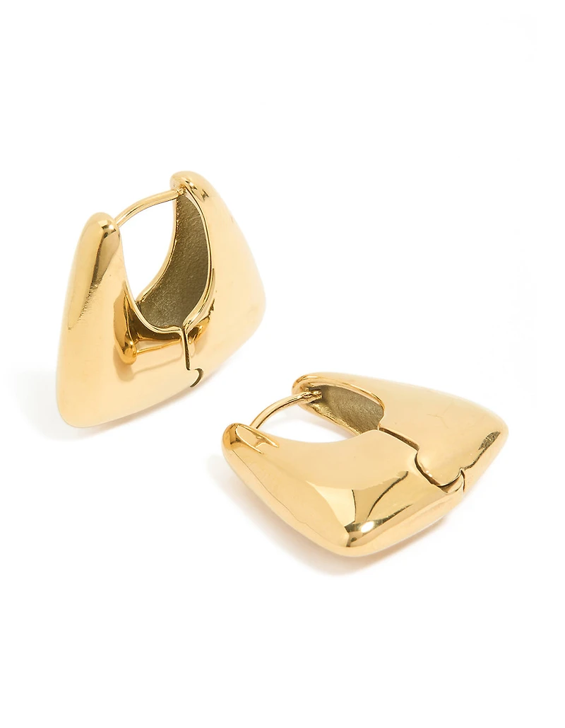 Waterproof Gold Plated Stainless Steel Trapezoid Hinged Hoop Earrings