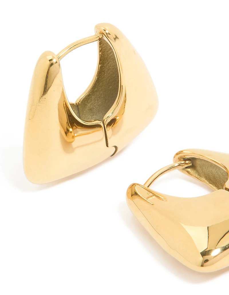 Waterproof Gold Plated Stainless Steel Trapezoid Hinged Hoop Earrings