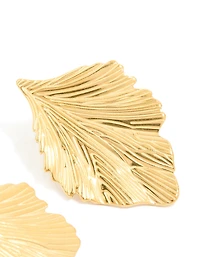 Waterproof Gold Plated Stainless Steel Textured Leaf Earrings