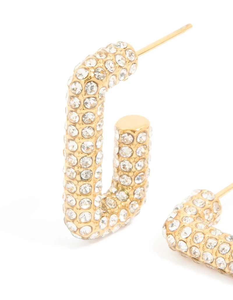 Boucles d’oreilles rectangulaires imperméables en acier inoxydable plaqué or en Diamante Pavé