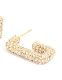 Waterproof Gold Plated Stainless Steel Diamante Pavé Rectangle Hoop Earrings