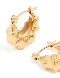 Waterproof Gold Plated Stainless Steel Chunky Detailed Hoop Earrings