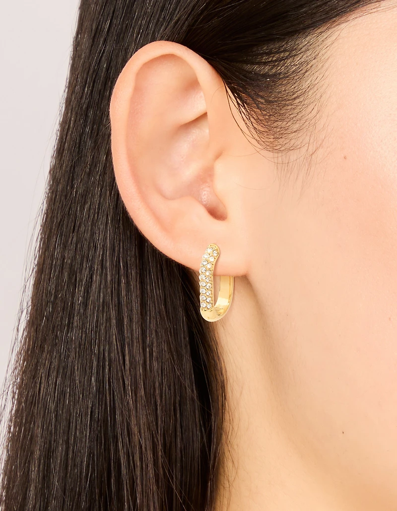 Waterproof Gold Plated Stainless Steel Diamante Half Oval Hoop Earrings