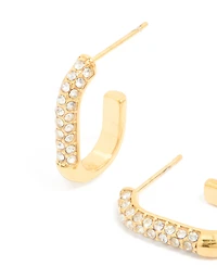 Waterproof Gold Plated Stainless Steel Diamante Half Oval Hoop Earrings