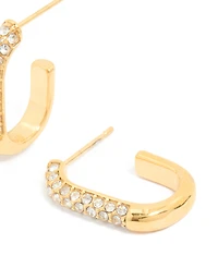 Waterproof Gold Plated Stainless Steel Diamante Half Oval Hoop Earrings