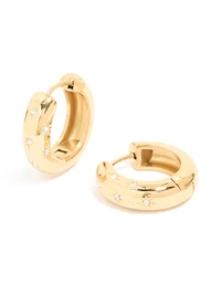 Waterproof Gold Plated Stainless Steel Diamante Star Huggie Earrings