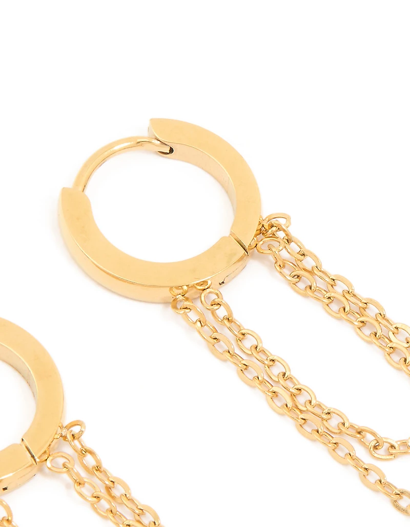 Waterproof Gold Plated Stainless Steel Multi Chain Huggie Earrings
