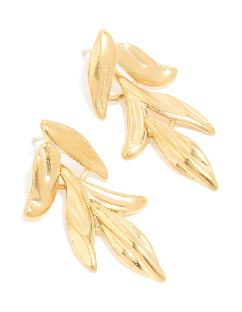 Waterproof Gold Plated Stainless Steel Cascading Leaf Drop Stud Earrings