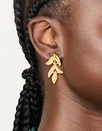 Waterproof Gold Plated Stainless Steel Cascading Leaf Drop Stud Earrings