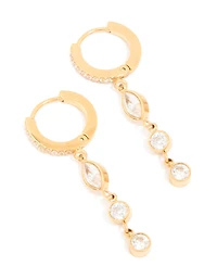 Waterproof Gold Plated Stainless Steel Cubic Zirconia Droplet Huggie Earrings