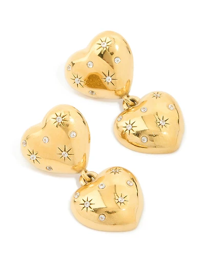 Boucles d’oreilles en forme de cœur double épaisses en acier inoxydable plaquées or imperméables