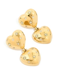 Boucles d’oreilles en forme de cœur double épaisses en acier inoxydable plaquées or imperméables