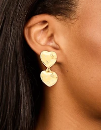 Waterproof Gold Plated Stainless Steel Double Chunky Heart Earrings