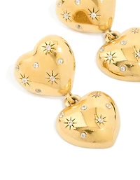 Waterproof Gold Plated Stainless Steel Double Chunky Heart Earrings