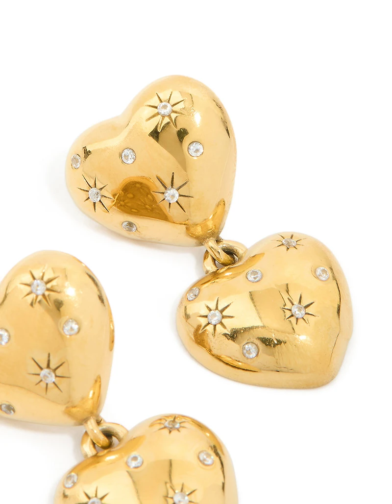 Waterproof Gold Plated Stainless Steel Double Chunky Heart Earrings