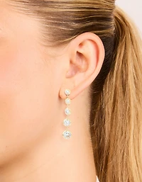 Waterproof Gold Plated Stainless Steel Cubic Zirconia Graduating 5-Bezel Earrings