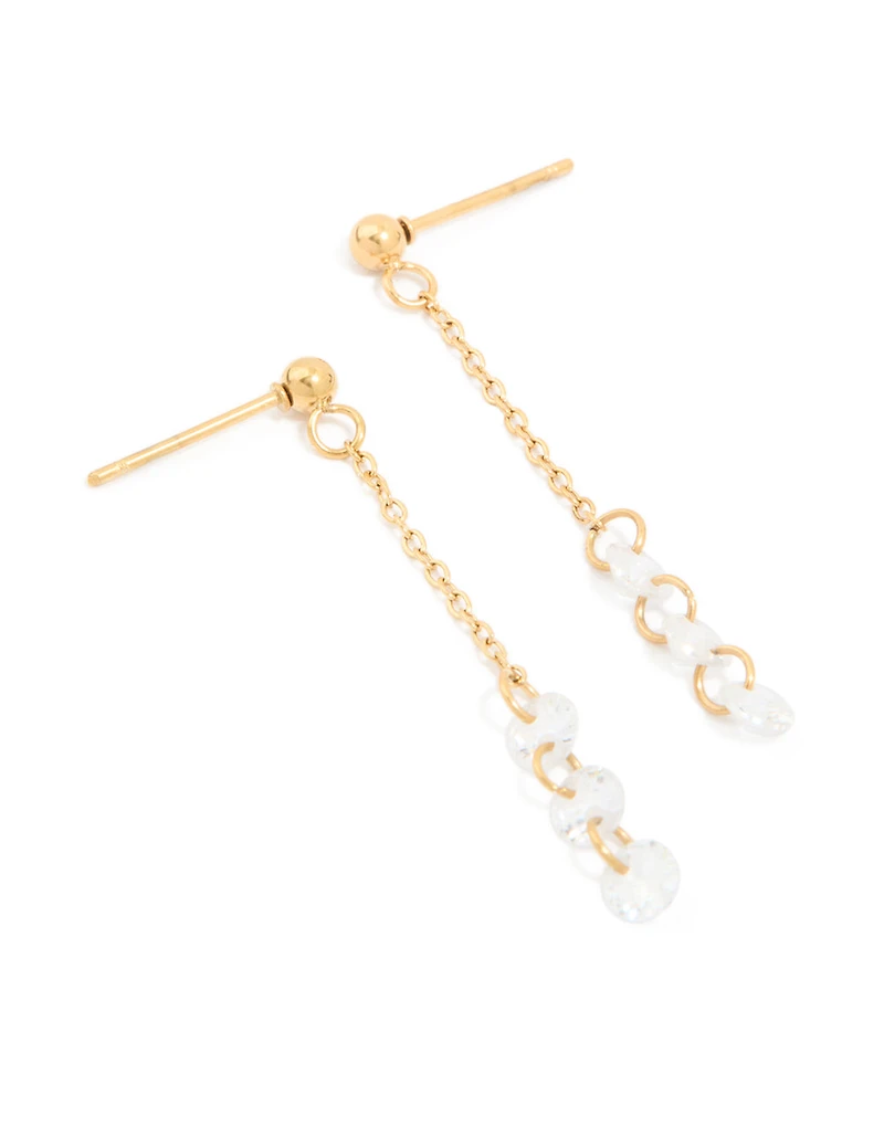 Waterproof Gold Plated Stainless Steel Steel Cubic Zirconia Droplet Chain Earrings