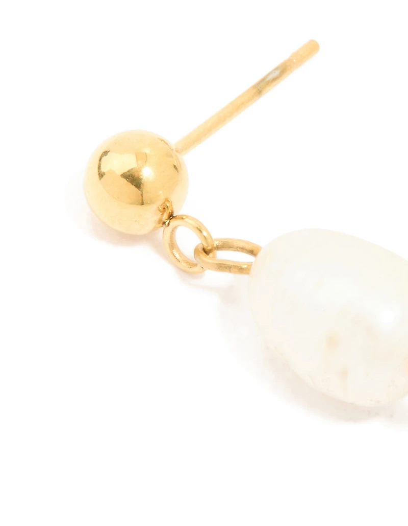 Waterproof Gold Plated Stainless Steel Pearl & Ball Stud Drop Earrings