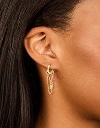 Waterproof Gold Plated Stainless Steel Cubic Zirconia Chain Droplet Huggie Earrings