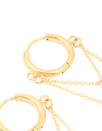 Waterproof Gold Plated Stainless Steel Cubic Zirconia Chain Droplet Huggie Earrings