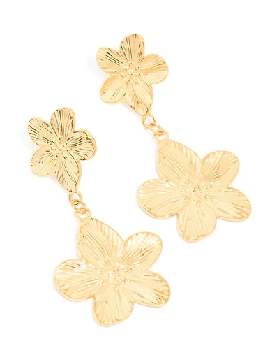 Waterproof Gold Plated Stainless Steel Flower Pearl Drop Earrings