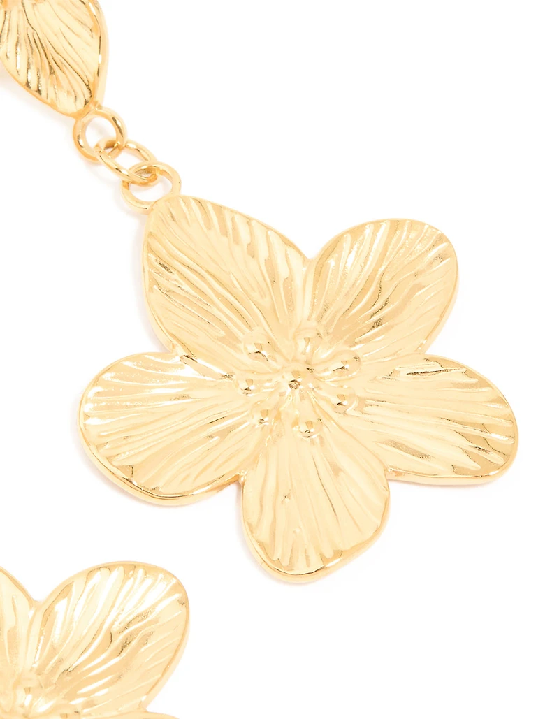 Waterproof Gold Plated Stainless Steel Flower Pearl Drop Earrings