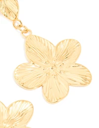 Waterproof Gold Plated Stainless Steel Flower Pearl Drop Earrings