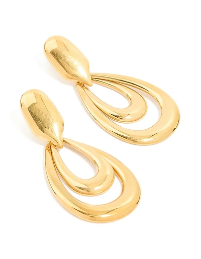 Waterproof Gold Plated Stainless Steel Double Doorknocker Earrings