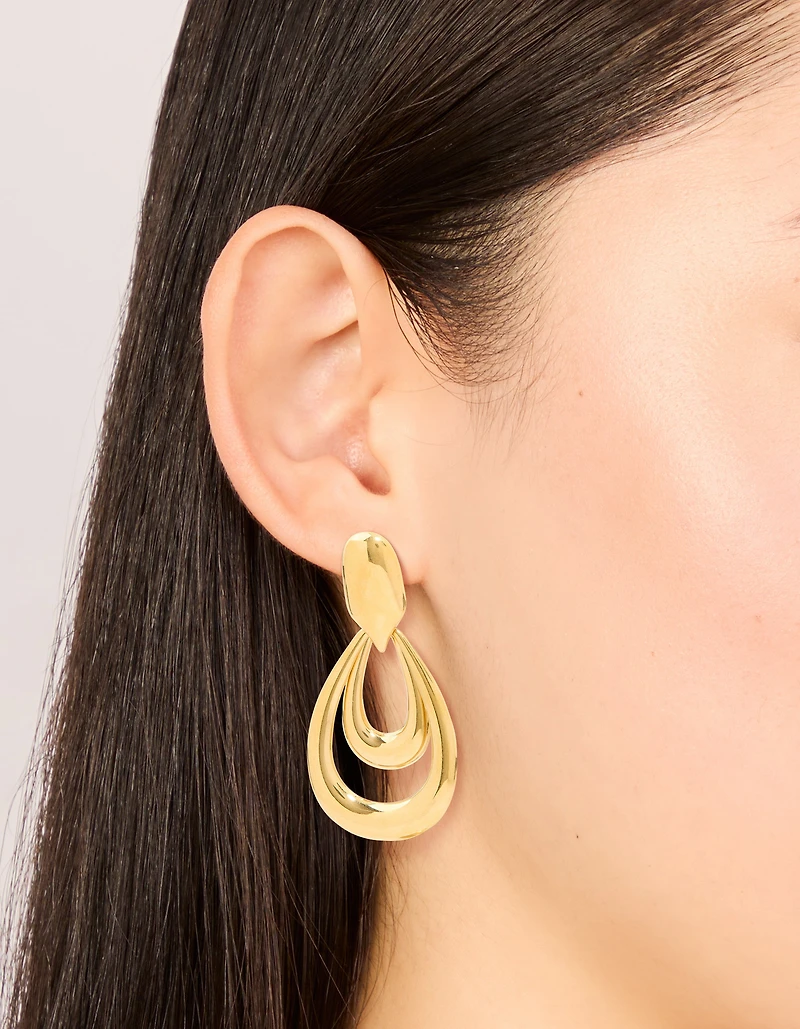 Boucles d’oreilles doubles heurtoir en acier inoxydable plaquées or imperméables