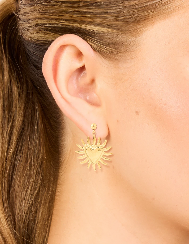 Waterproof Gold Plated Stainless Steel Heart Flower Statement Earrings