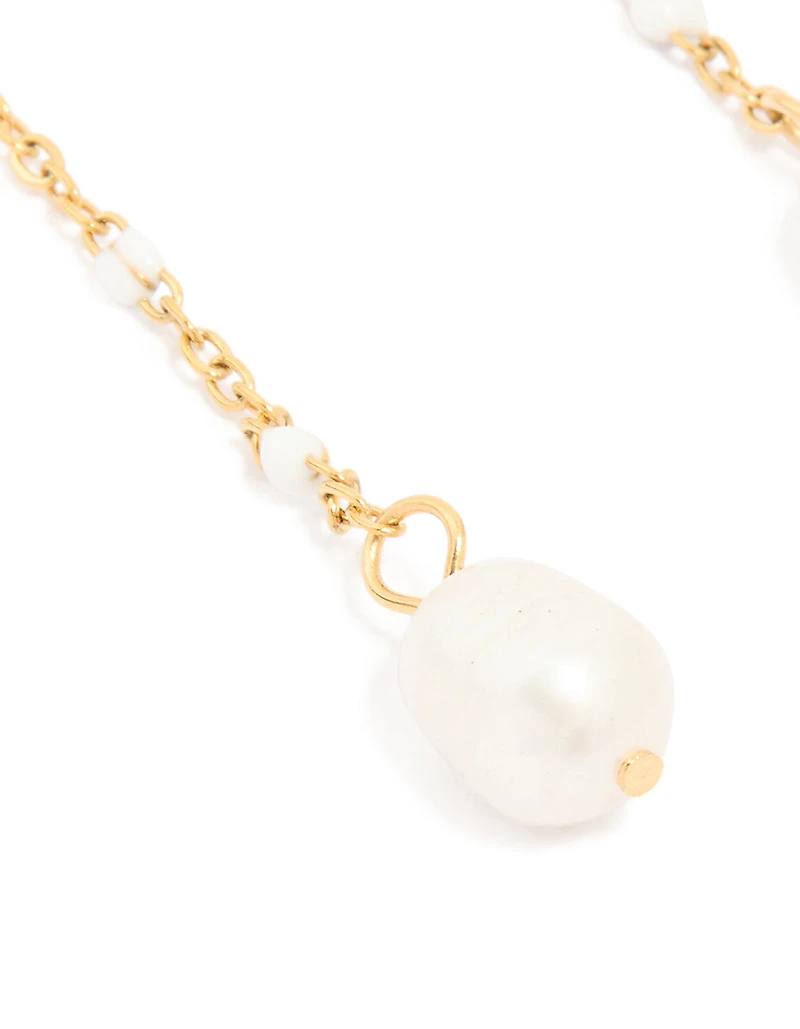 Waterproof Gold Plated Stainless Steel Single Pearl Chain Huggie Earrings