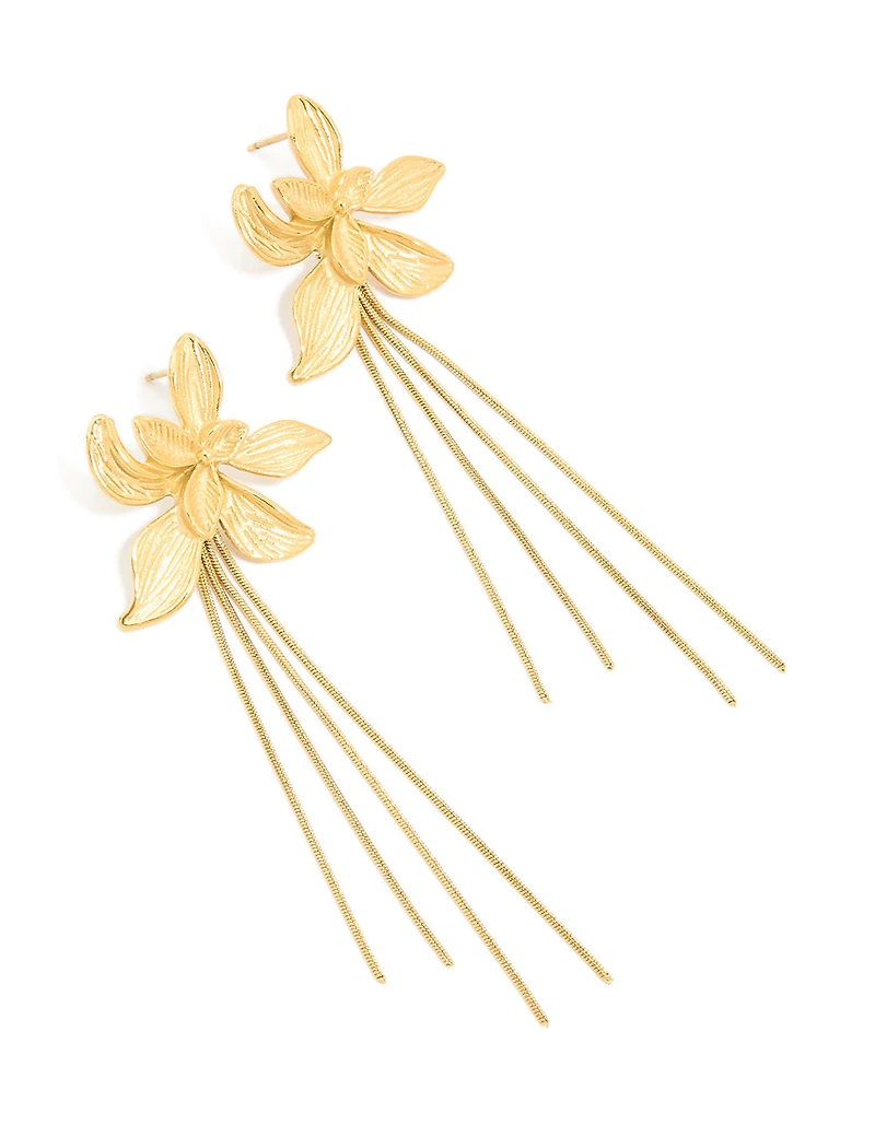 Waterproof Gold Plated Stainless Steel Flower Snake Chain Earrings