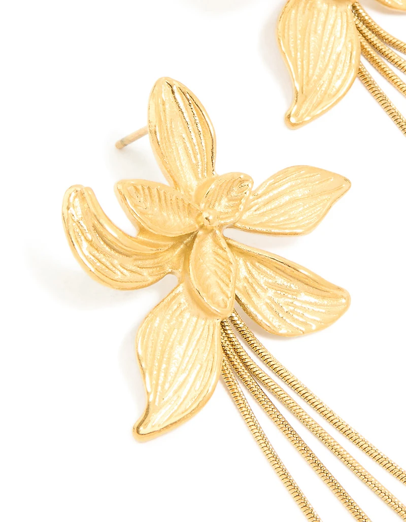 Waterproof Gold Plated Stainless Steel Flower Snake Chain Earrings