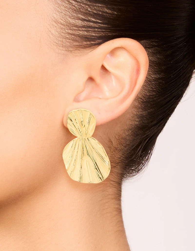 Waterproof Gold Plated Stainless Steel Double Textured Drop Earrings